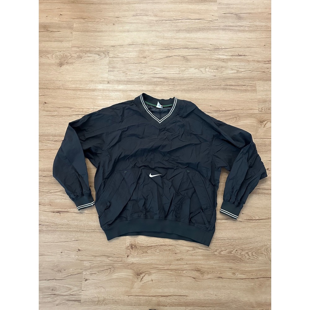 Vintage Y2K Nike V-Neck Pullover Windbreaker Men's XL Black Center Swoosh 90s